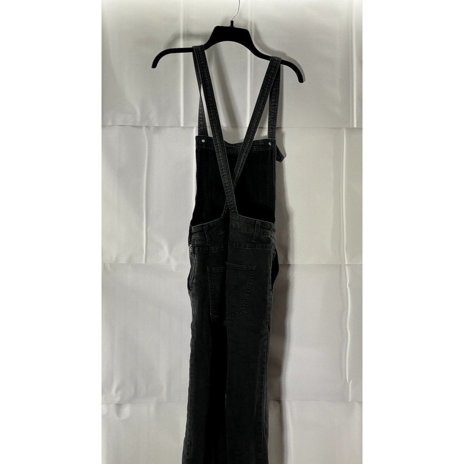 FREE PEOPLE Women's Black Washed Denim Square-Neck Skinny Overall SZ 28