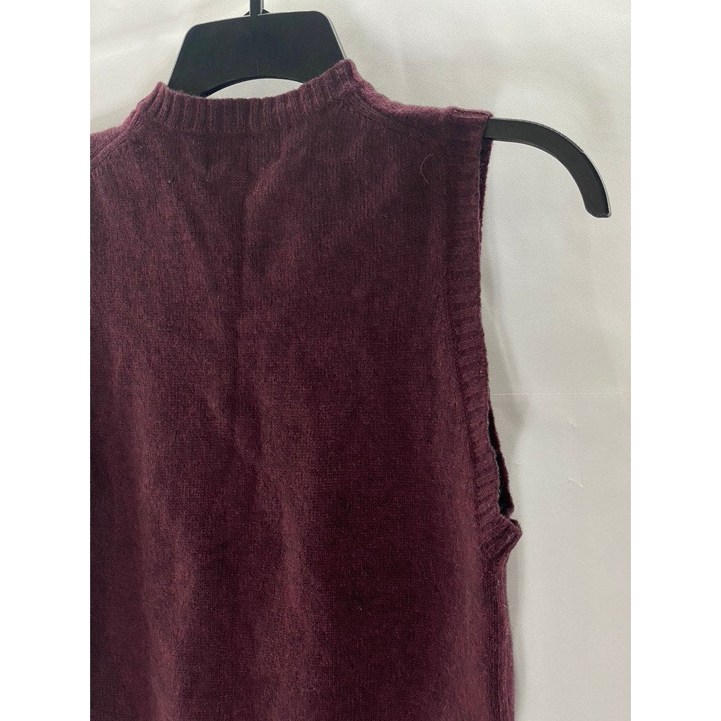 EAST BOY Women's Burgundy-Tan Diamond Crewneck Knit Sweater Vest SZ S