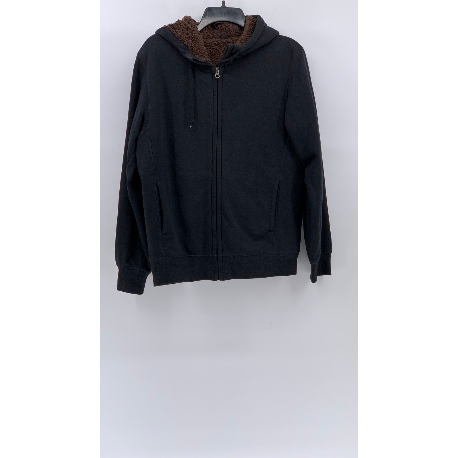 UNIQLO Men's Black-Brown Faux-Fur Hooded Zip-Up Long Sleeve Sweater SZ S