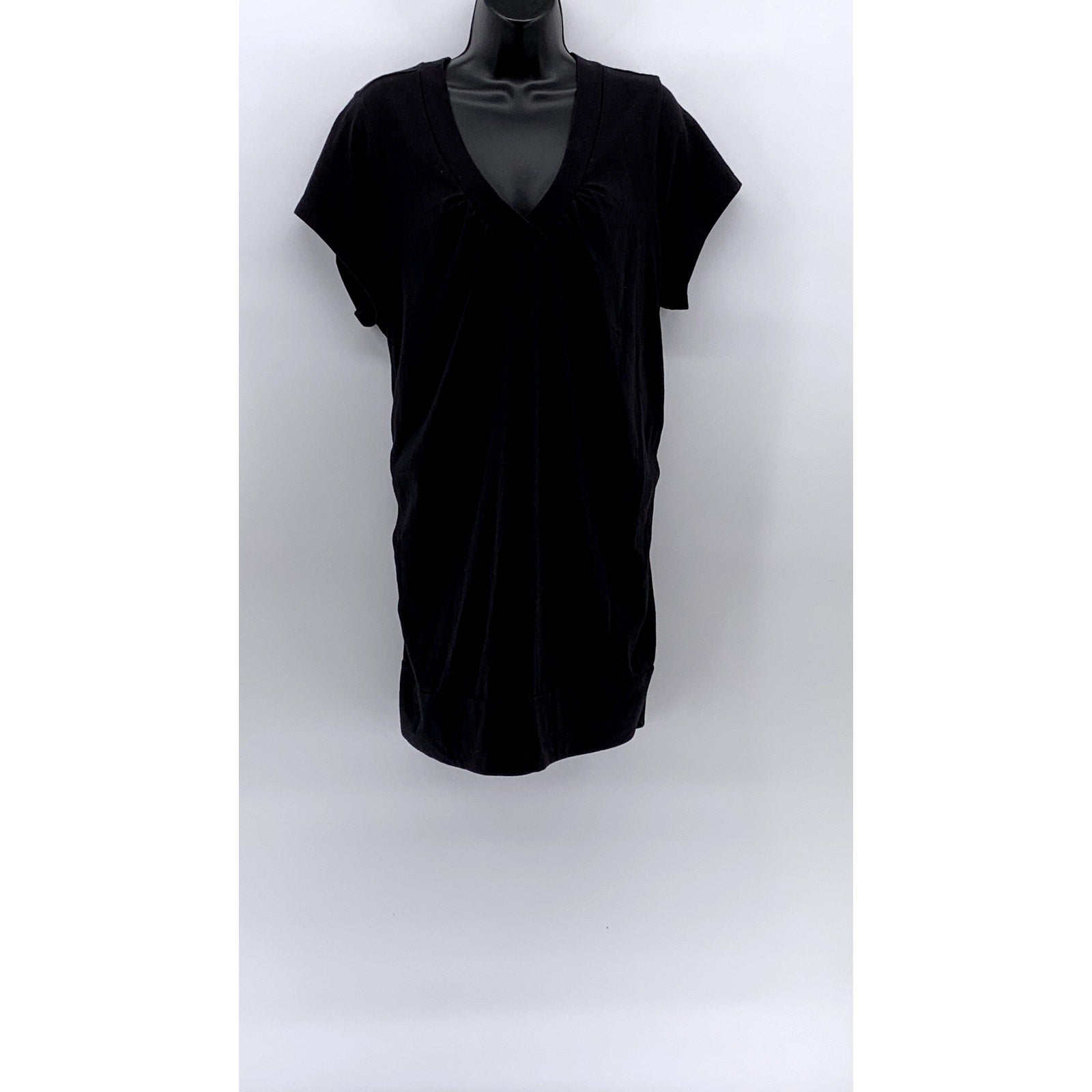 VENEZIA Women's Black Solid V-Neck Side-Ruched Short Sleeve Top SZ 18/20