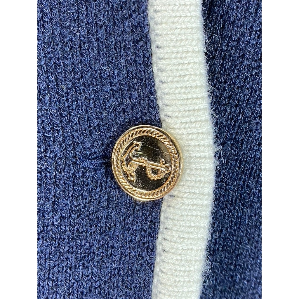 THOM BROWNE New York Women's Navy White Anchor Button-Front Cardigan SZ 0(XS)