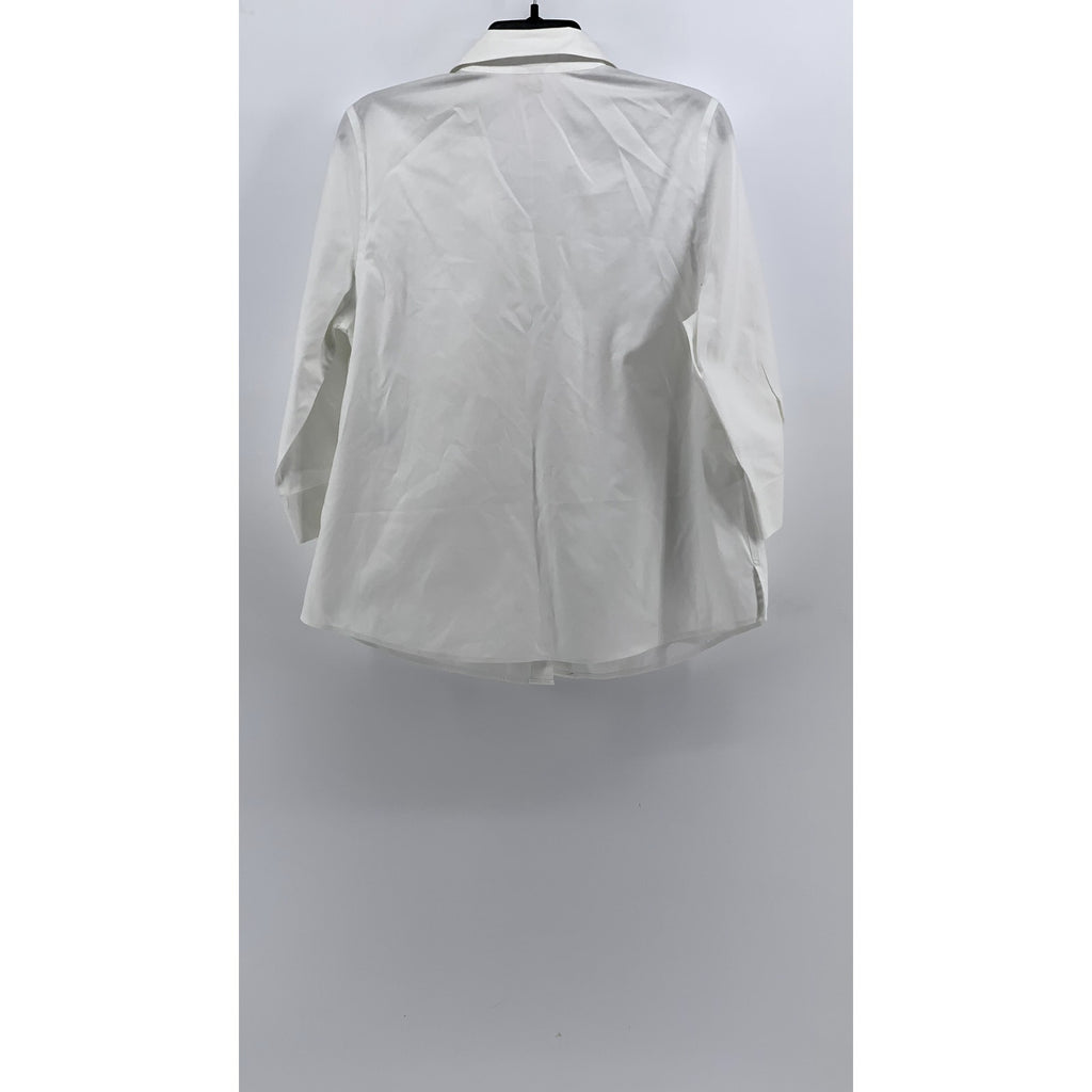 CHICO'S Women's Plus White Solid Stain-Shield Button-Up Top SZ 1