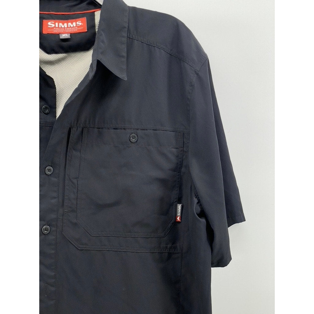SIMMS FISHING Men's Navy Blue Button-Up Regular-Fit Short Sleeve Shirt SZ XL