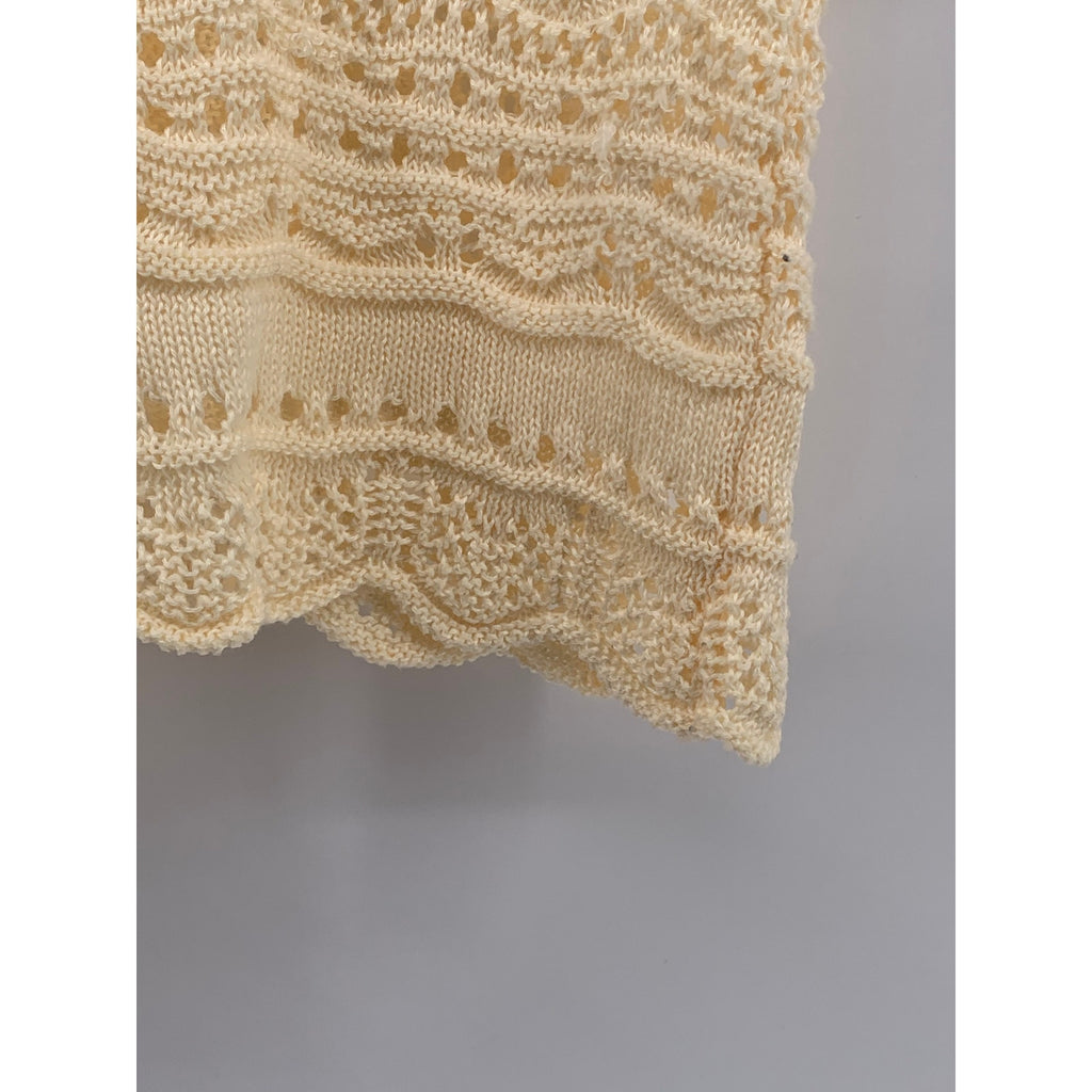 UNBRANDED Women's Cream Crochet Knit V-Neck Short Sleeve Cinch Relaxed Top SZ S