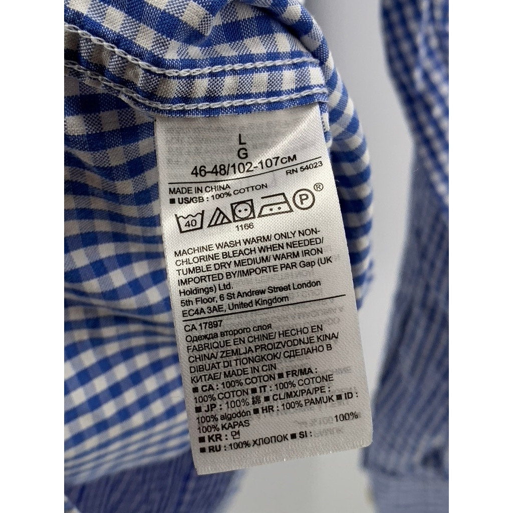 BANANA REPUBLIC Women's Blue Gingham Camden Fit Button-Up Shirt SZ L