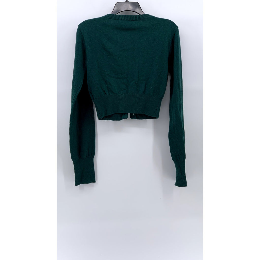 SPOONING Women's Green Knit Wool Primary Club Button-Up Cropped Cardigan SZ S
