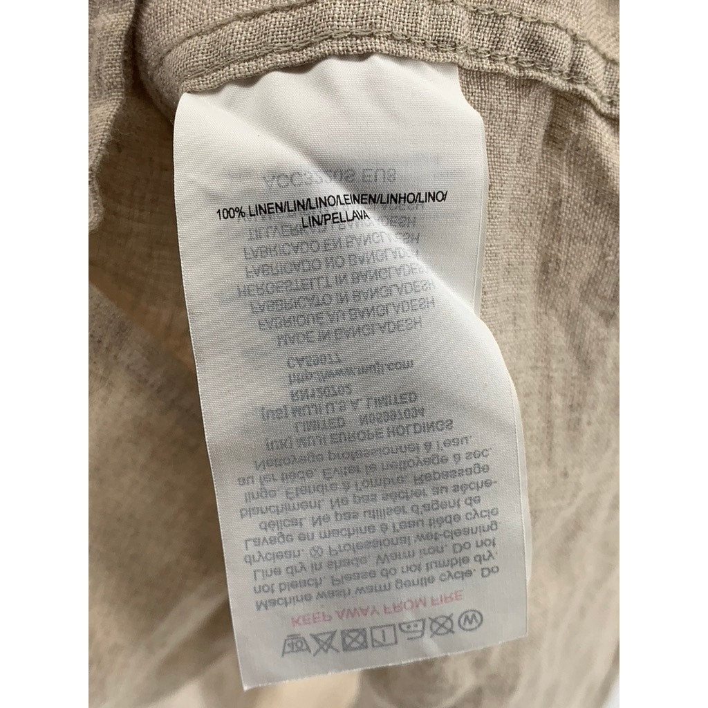 MUJI Men's Light Brown Linen Regular-Fit Button-Up Short Sleeve Shirt SZ L