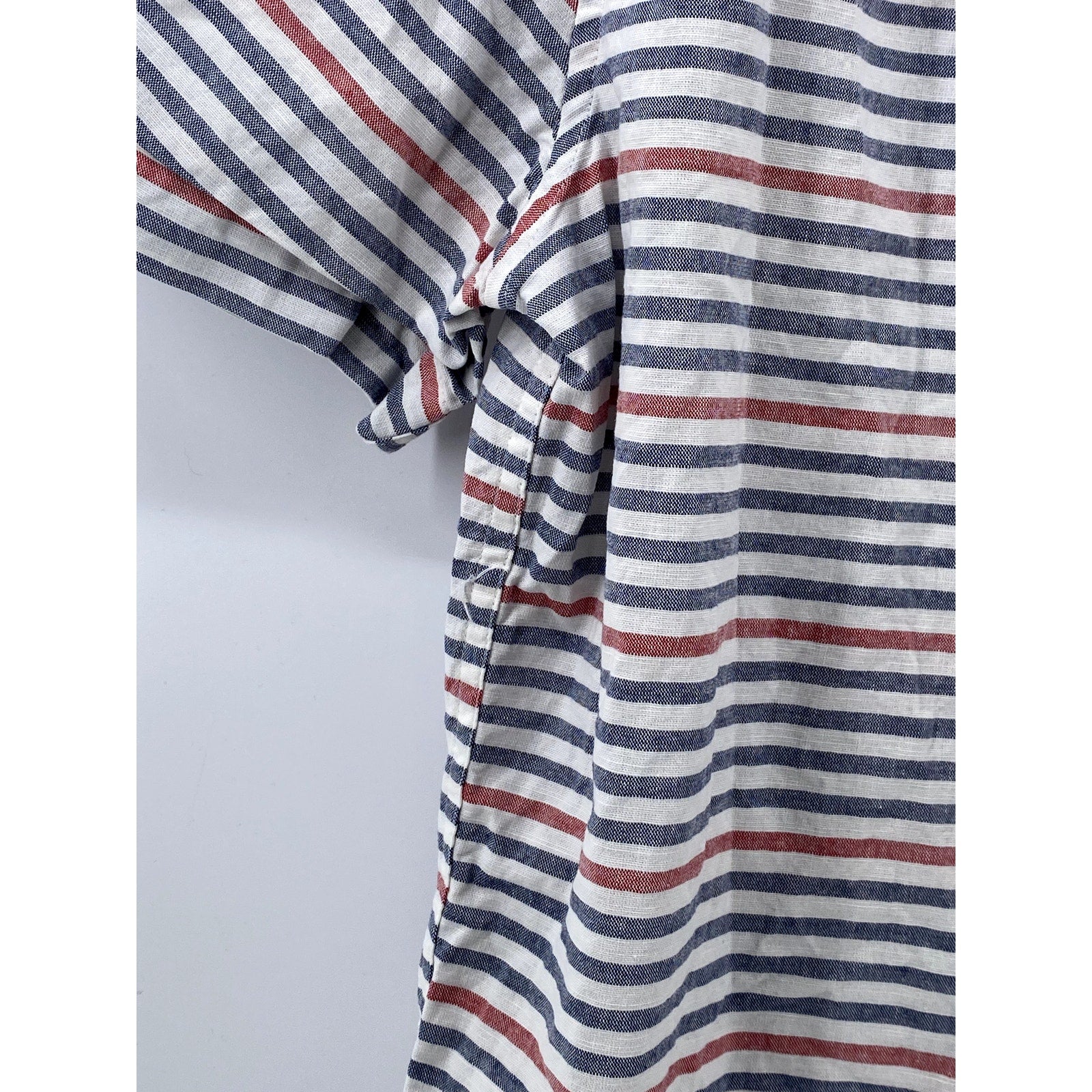 TOMMY HILFIGER Men's Blue-Red Striped Classic-Fit Button-Up Shirt SZ L