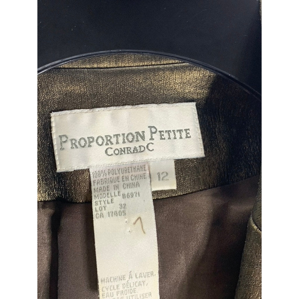 PROPORTION PETITES CONRAD C Women's Vintage Metallic Faux-Leather Jacket SZ 12