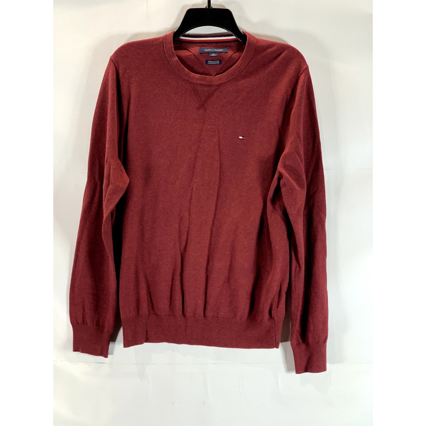 TOMMY HILFIGER Men's Burgundy Crewneck Premium Cotton Pullover Sweater SZ M