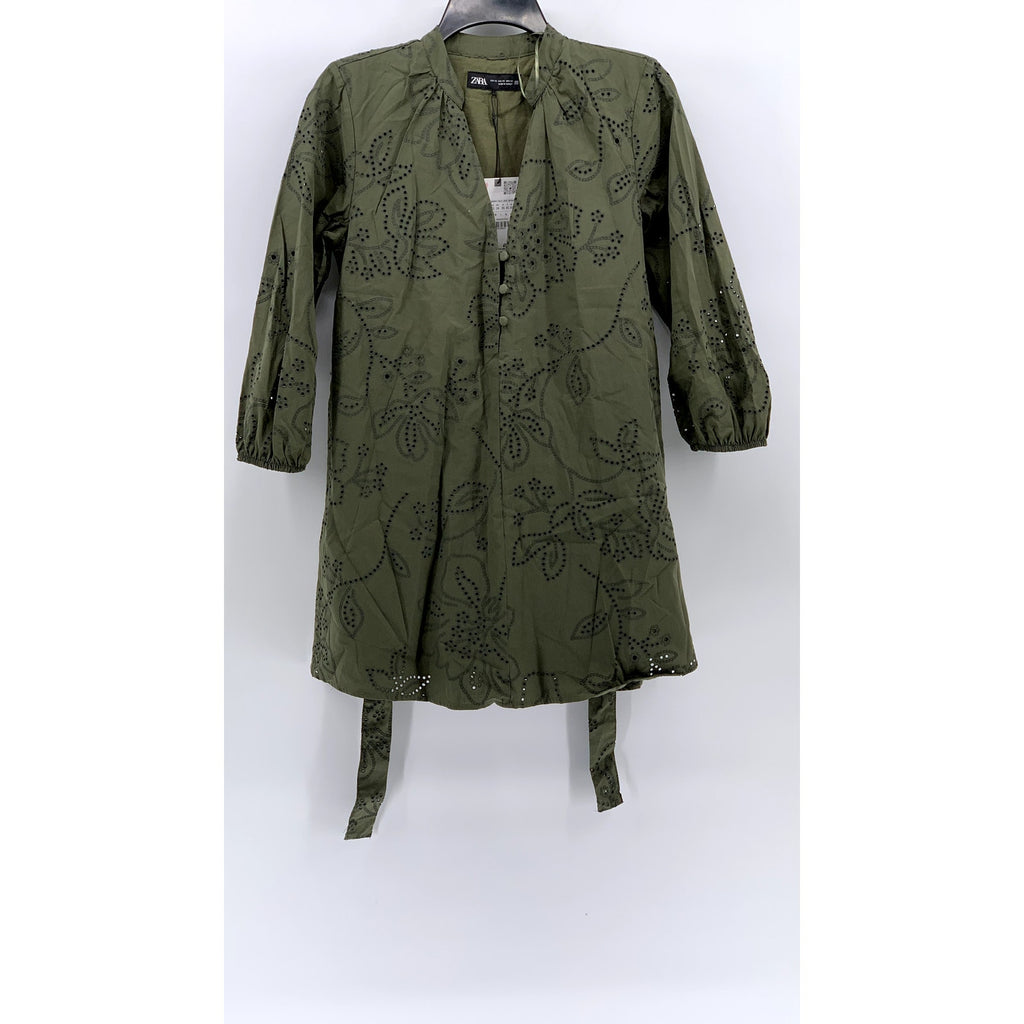 ZARA Women's Green Eyelet Cutout Embroidered Mini Dress SZ XS