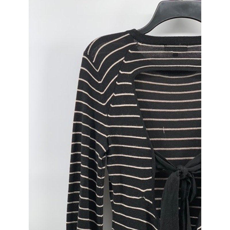 WAREHOUSE. Women's Black-White Striped Long Sleeve Open-Back Dress SZ 12(US8)