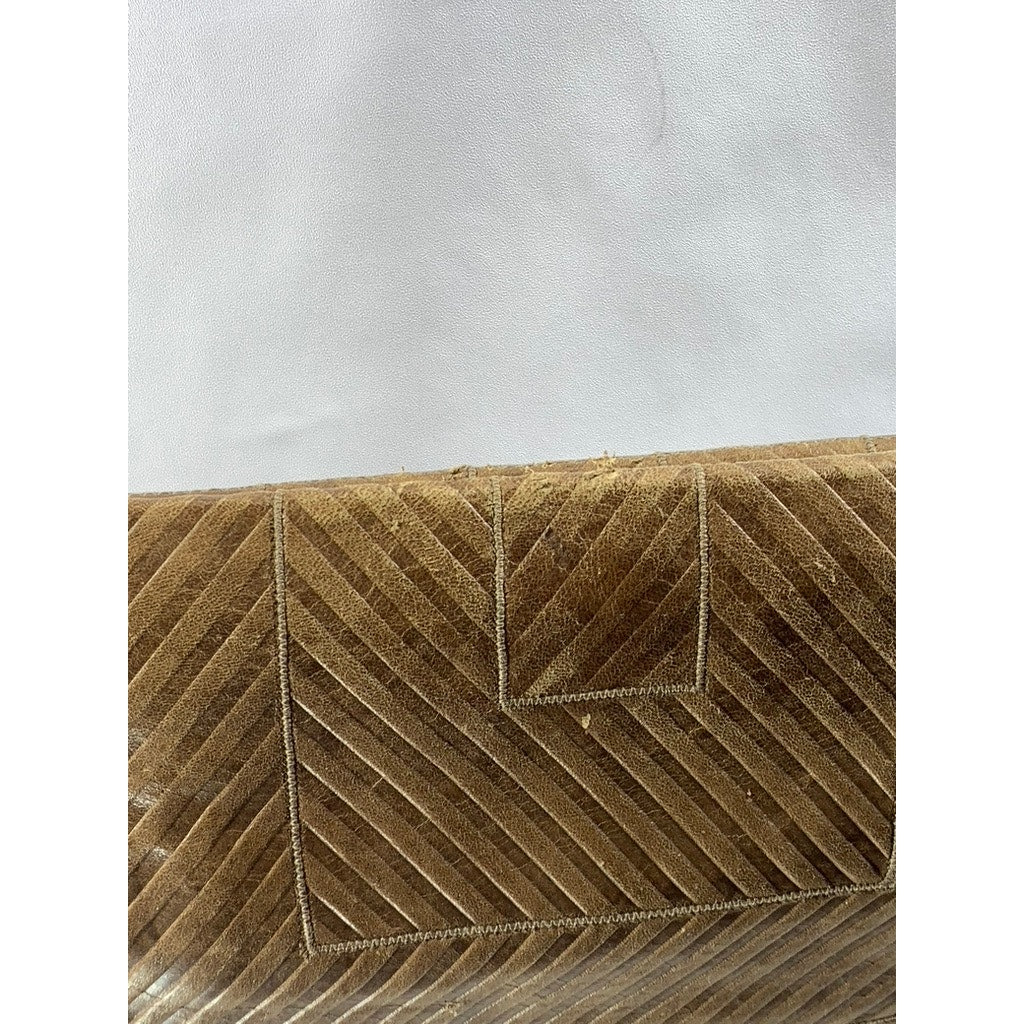 REVA Women's Brown Ribbed Faux Leather Round Cross Body Bag