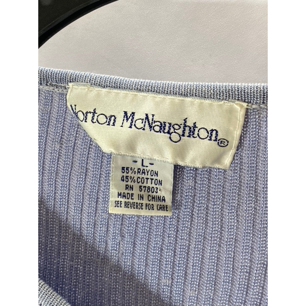 NORTON MCNAUGHTON Women’s Blue Rib Knit Crewneck Short Sleeve Top SZ L
