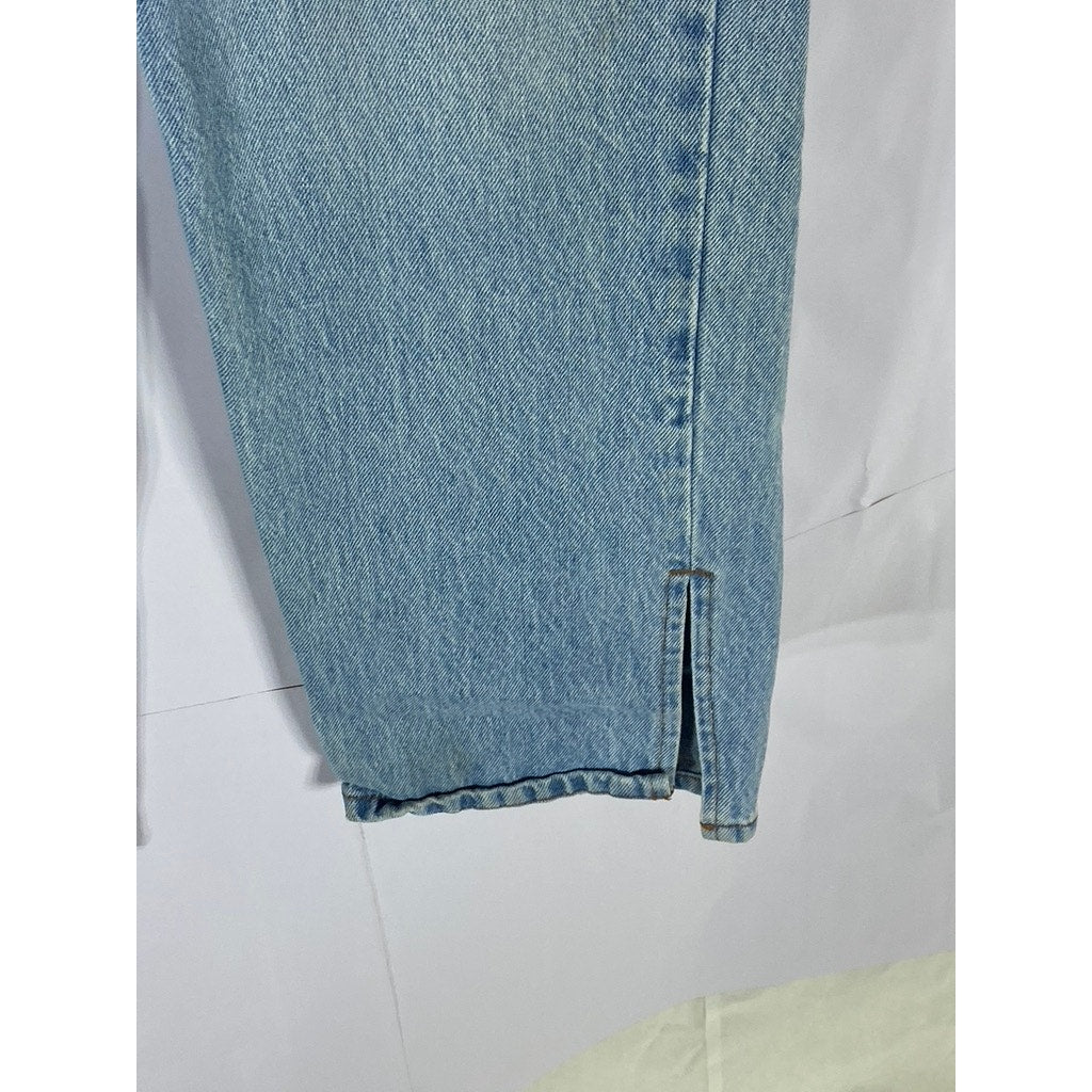 ASOS DESIGN Women's Light Blue Denim Slit-Hem Baggy Straight-Leg Jean SZ 30X32