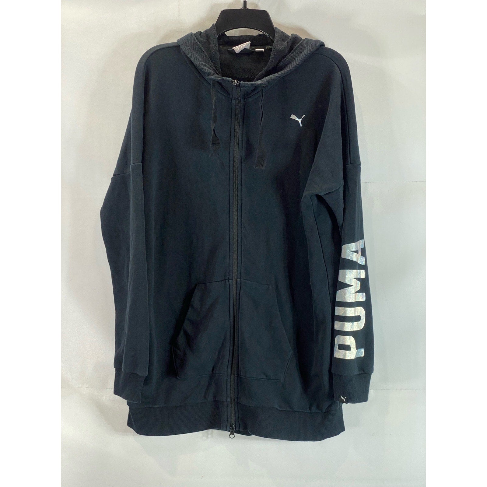 PUMA Women's Black Fusion Elongated Hooded Zip-Up Sweater SZ L