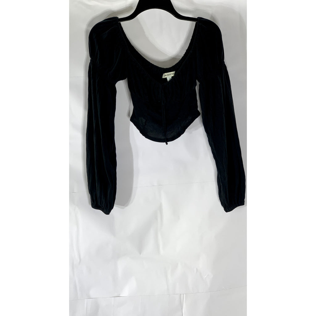 URBAN OUTFITTERS Women's Black Sweetheart-Neck Long Sleeve Cropped Top SZ S
