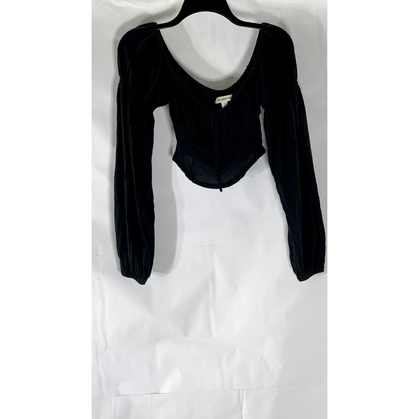 URBAN OUTFITTERS Women's Black Sweetheart-Neck Long Sleeve Cropped Top SZ S