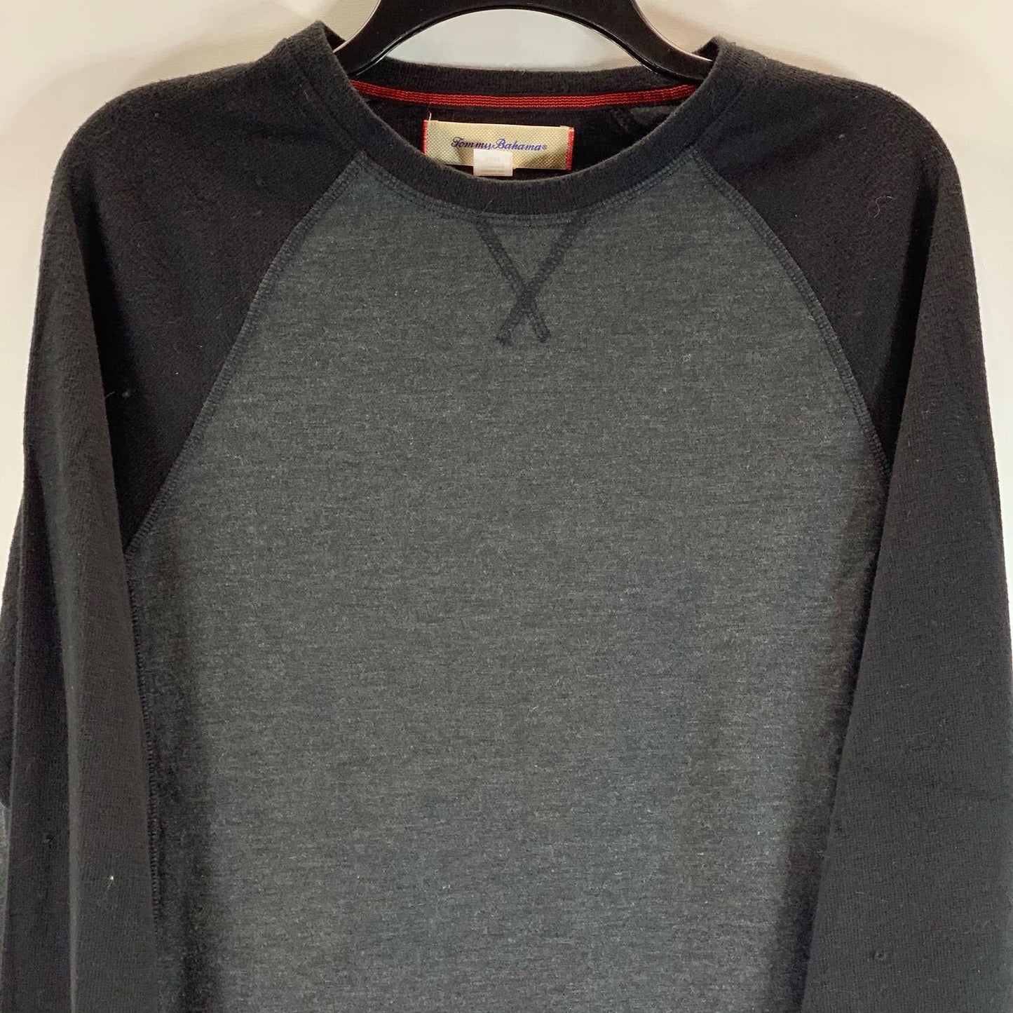 TOMMY BAHAMA Men's Black/Grey Crewneck Raglan Long Sleeve T-Shirt SZ M