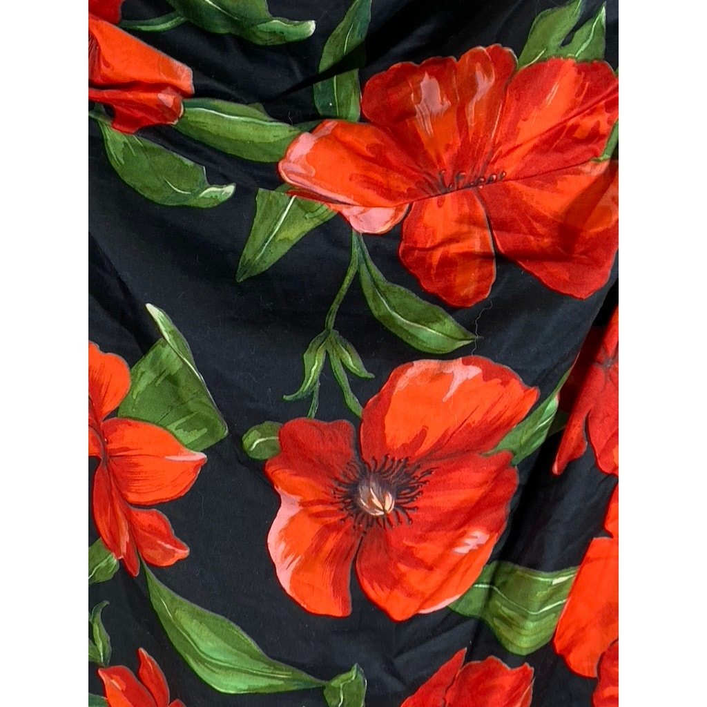 MNG By Mango Women's Black/Red Floral Print Strapless Bodycon Mini Dress SZ 8