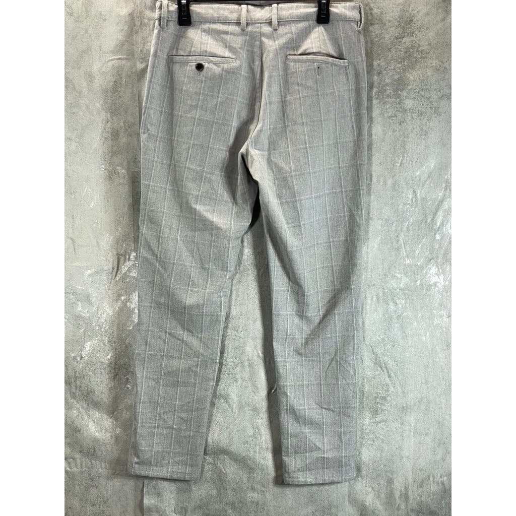 ZARA Men's Light Grey Plaid Slim-Fit Flat Front Dress Pants SZ 31