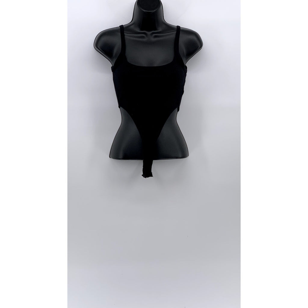 ZARA Women’s Black Ribbed Scoop-Neck Spaghetti Strap Fitted Bodysuit SZ S