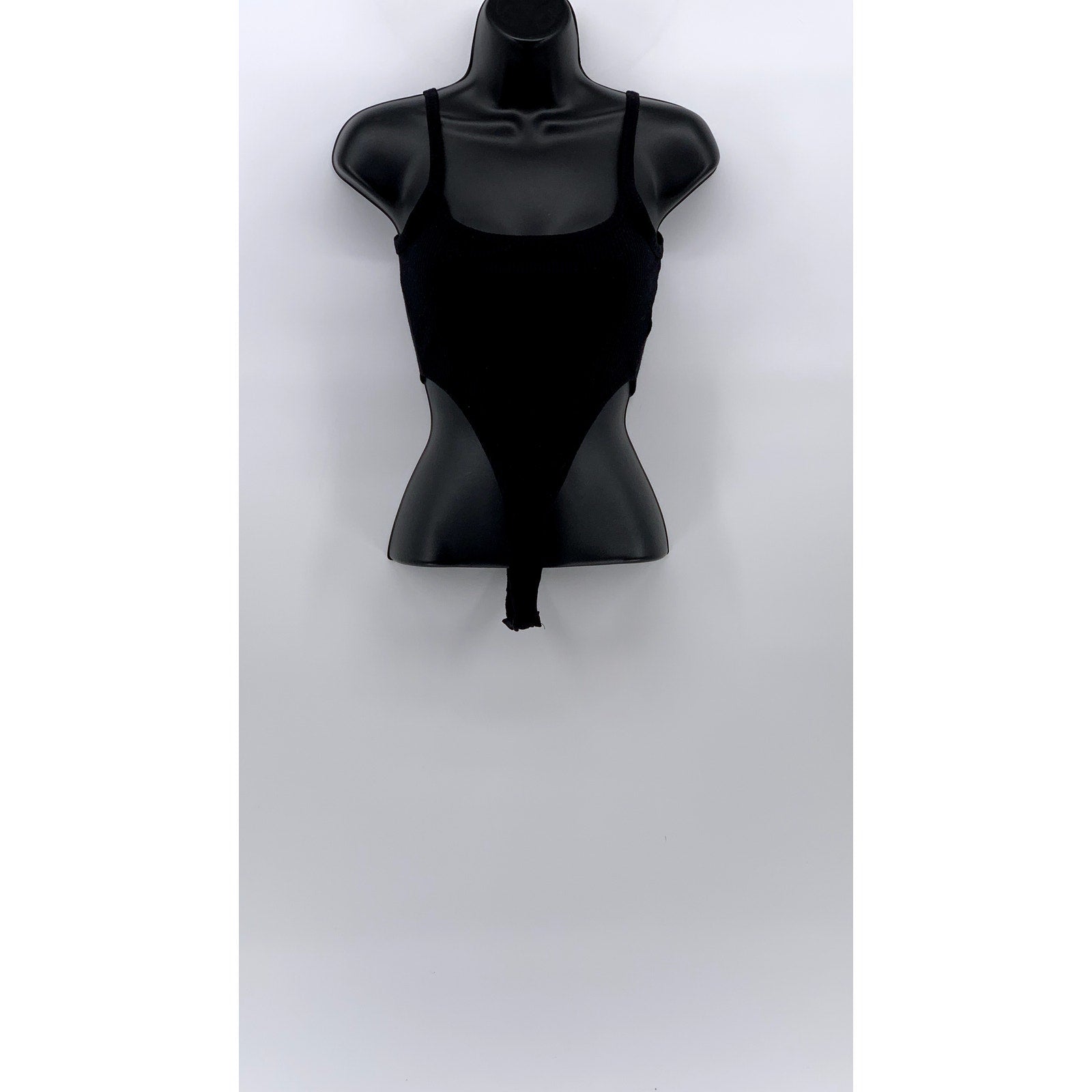 ZARA Women’s Black Ribbed Scoop-Neck Spaghetti Strap Fitted Bodysuit SZ S