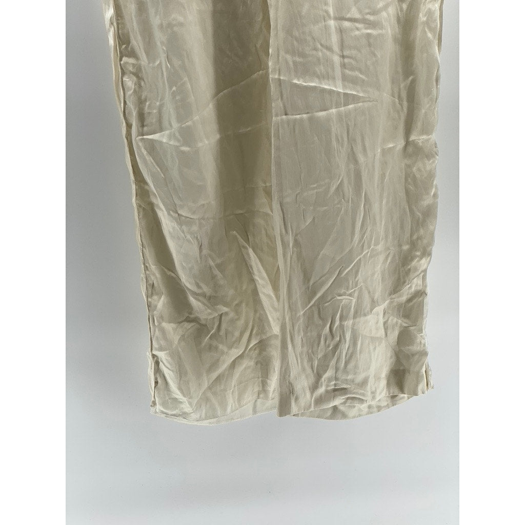 ZARA Women's Off-White Silk Drawstring Relaxed Fit Pull-On Pajama Pants SZ M