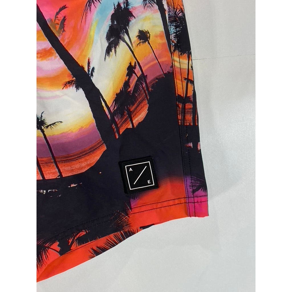 AMERICAN EAGLE Men's Red Tropical Print Drawstring Pull-On Board Shorts SZ S