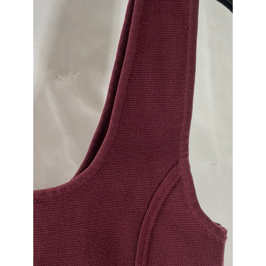 ZARA Women's Burgundy Textured Square-Neck Thick Strap Fitted Crop Top SZ S