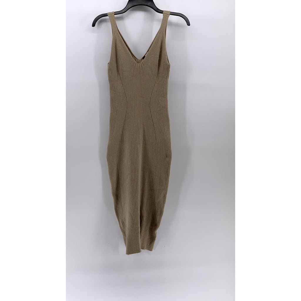 UNBRANDED Women's Rib Knit V-Neck Sleeveless Midi Bodycon Sweater Dress SZ S