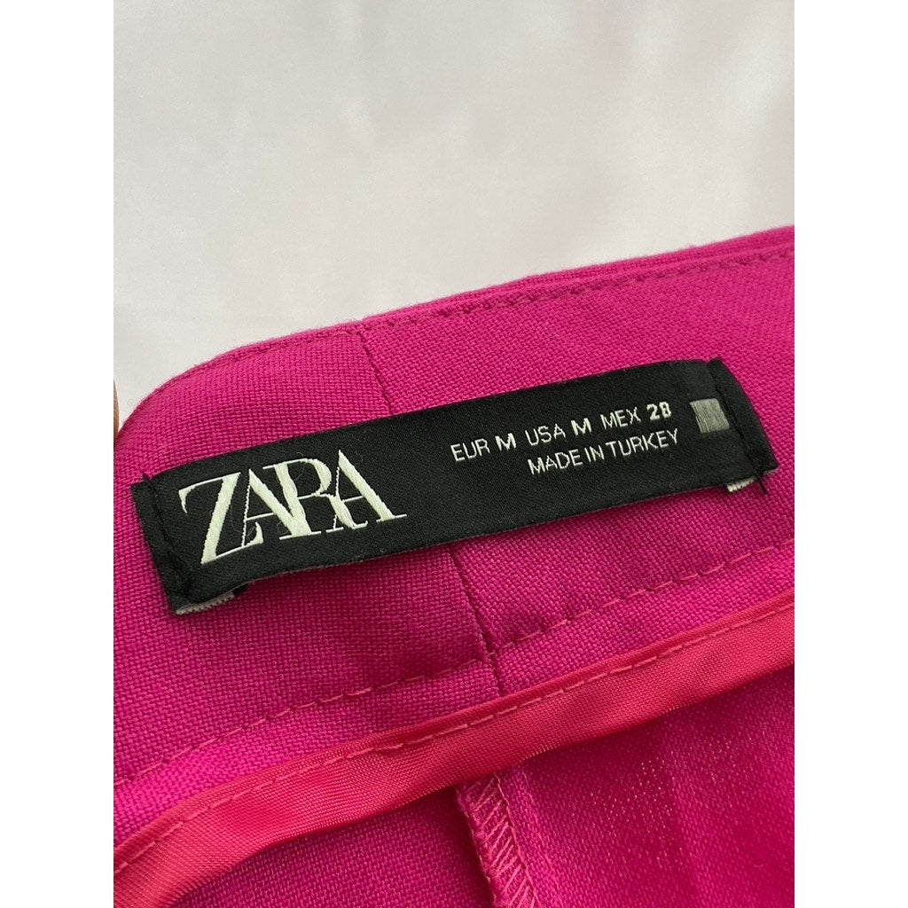 ZARA Women's Pink Wide Leg High-Rise Relaxed-Fit Trousers SZ M