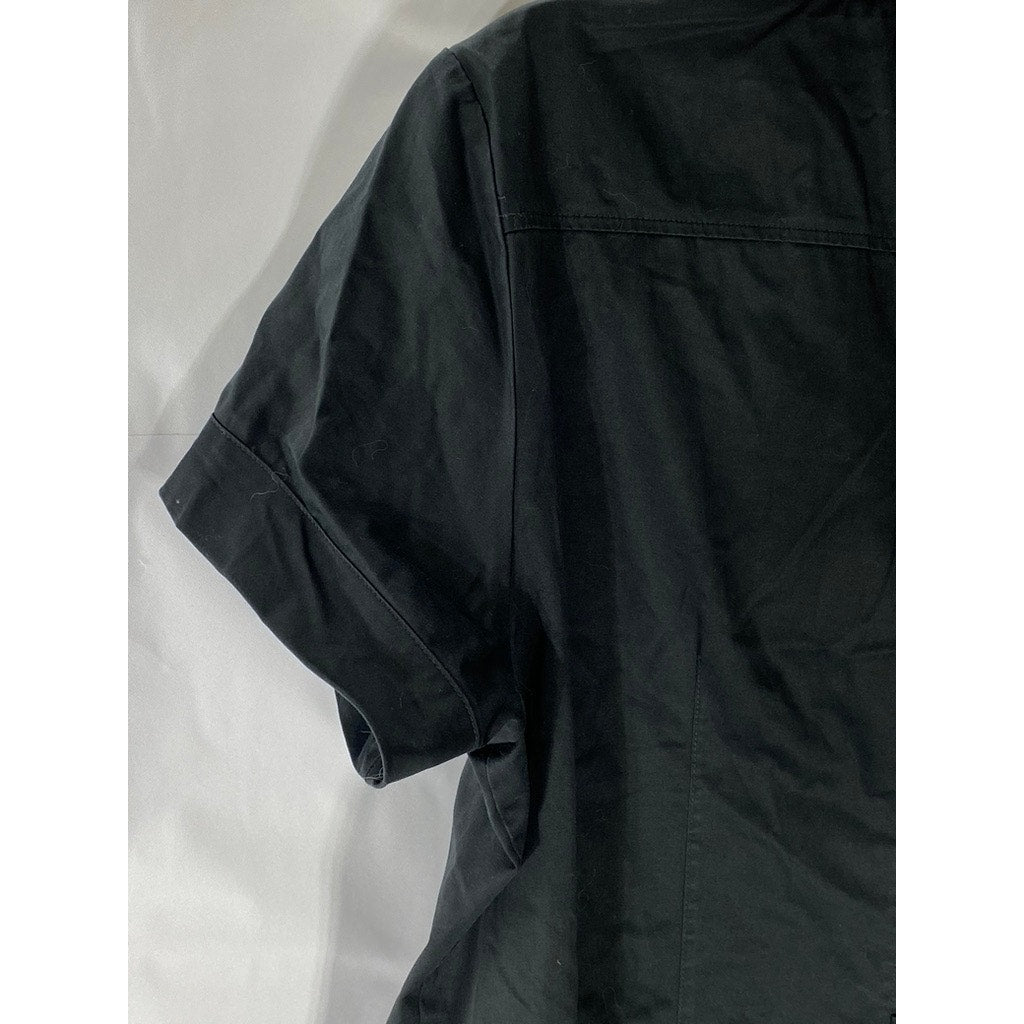 CALVIN KLEIN Women's Black Button-Up Short Sleeve Knee-Length Dress SZ 14