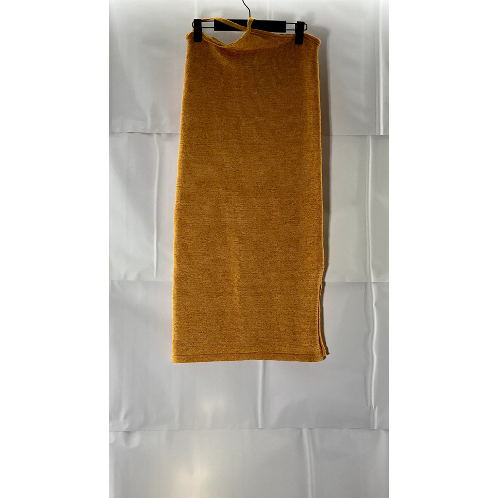 EDIT BY NINE Women's Orange Knit Sleeveless Side-Slit Halter Dress SZ M