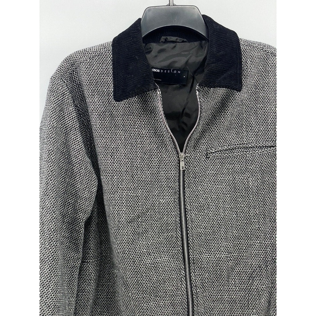 ASOS DESIGN Men's Gray Wool Look Textured Harrington Zip-Up Collared Jacket SZ S