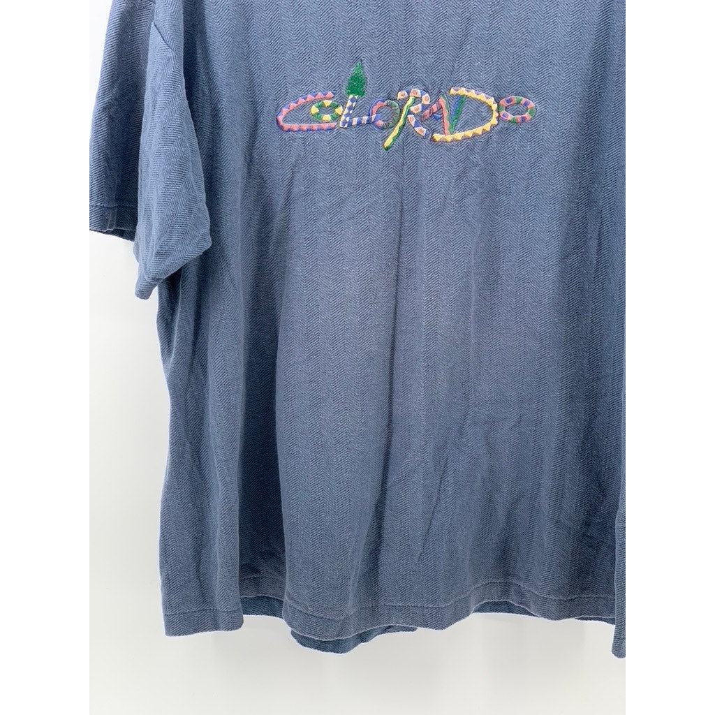 FIRST CHOICE Men's Blue Vintage Textured Embroidered Multi-Print Logo Shirt SZXL