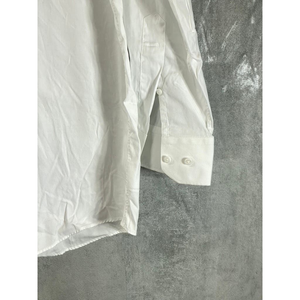 INDICHINO Men's White Solid Button-Up Long Sleeve Dress Shirt L