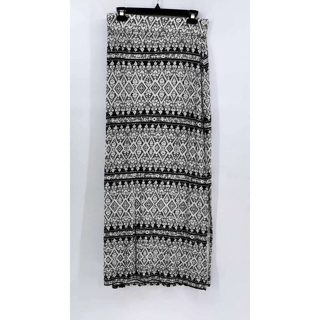 A.N.A A NEW APPROACH Women’s Black-White Geo Print Side-Slit Maxi Skirt SZ M