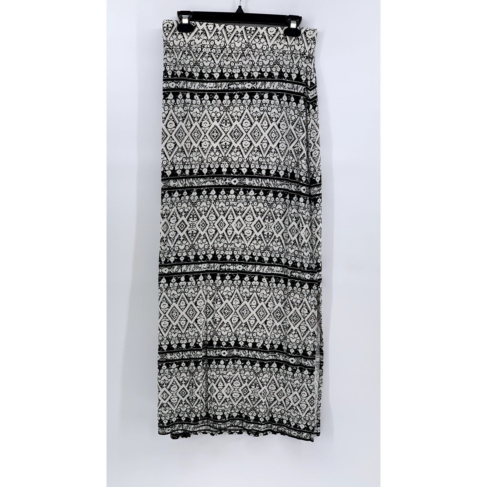 A.N.A A NEW APPROACH Women’s Black-White Geo Print Side-Slit Maxi Skirt SZ M