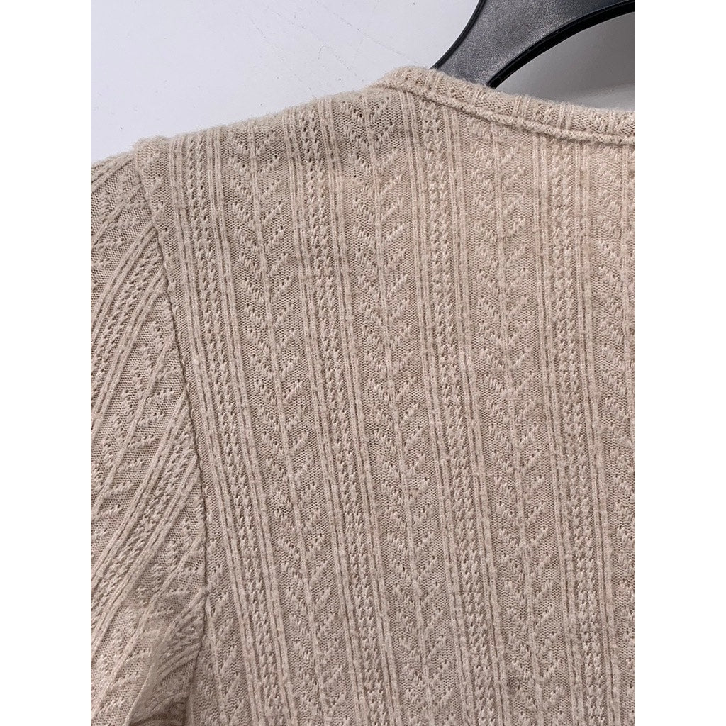 URBAN VINE Women's Beige Open Front Tie Long Sleeve Crop Top SZ L