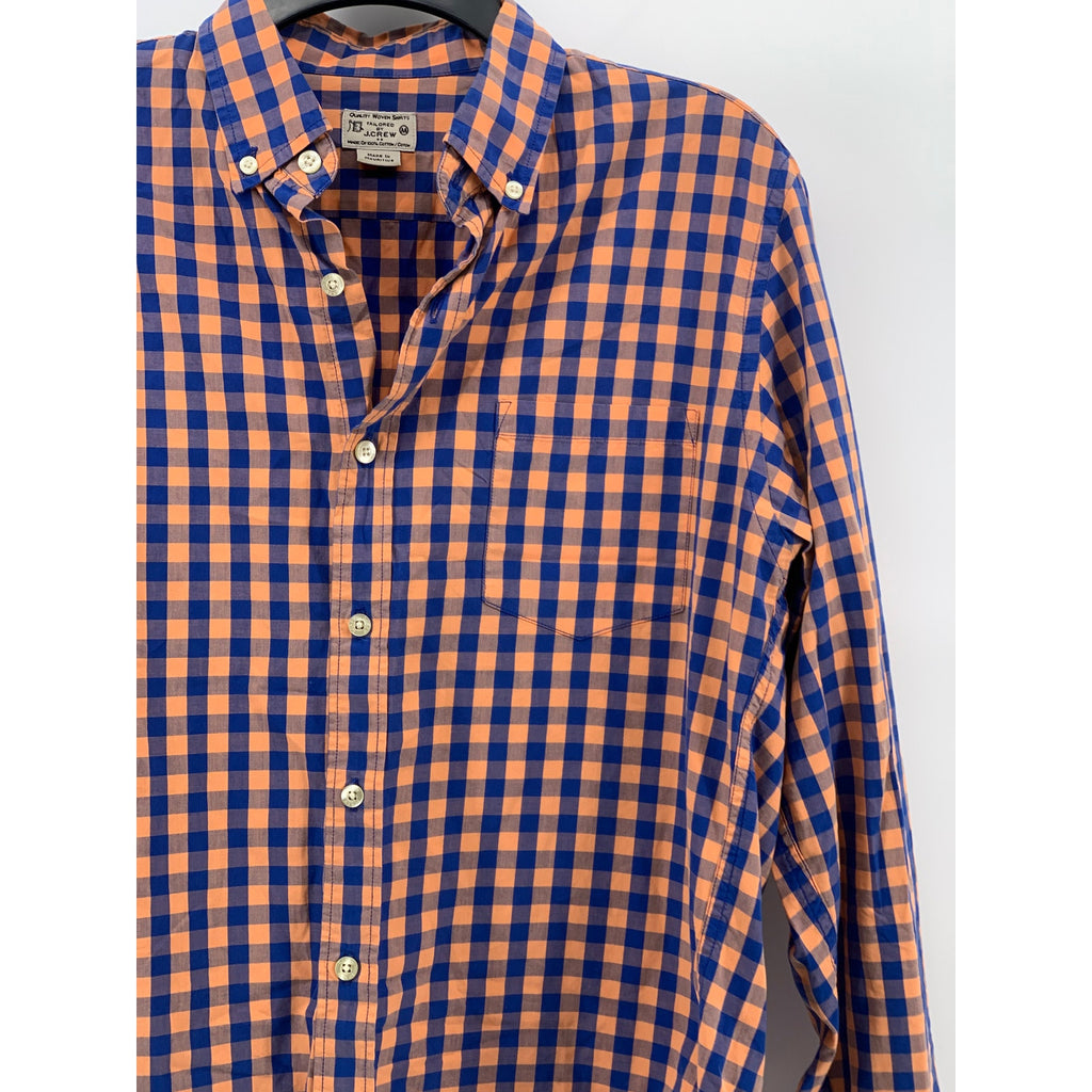 J.CREW Men’s Orange-Blue Gingham Regular Fit Button-Up Long Sleeve Shirt SZ M