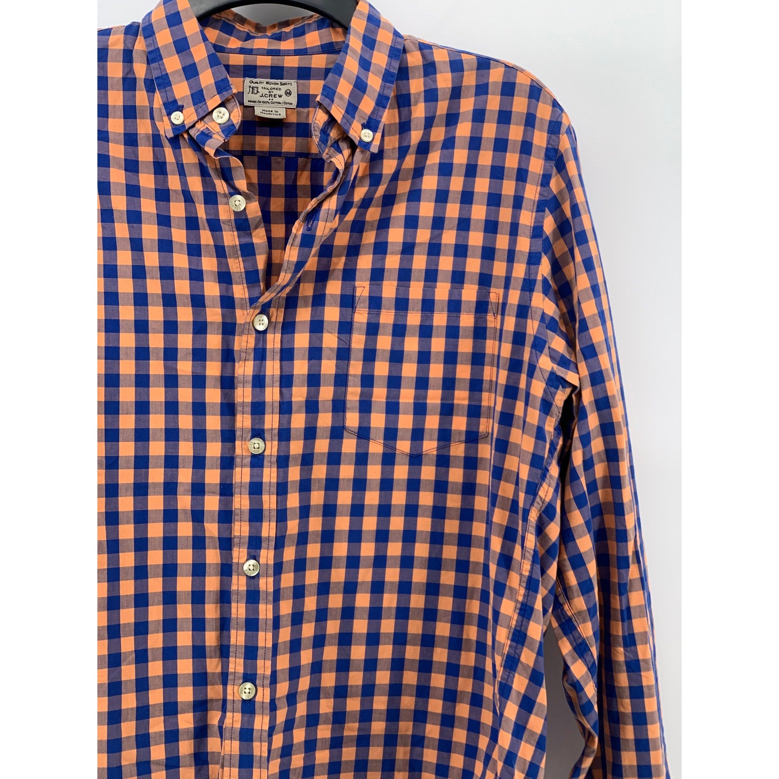 J.CREW Men’s Orange-Blue Gingham Regular Fit Button-Up Long Sleeve Shirt SZ M