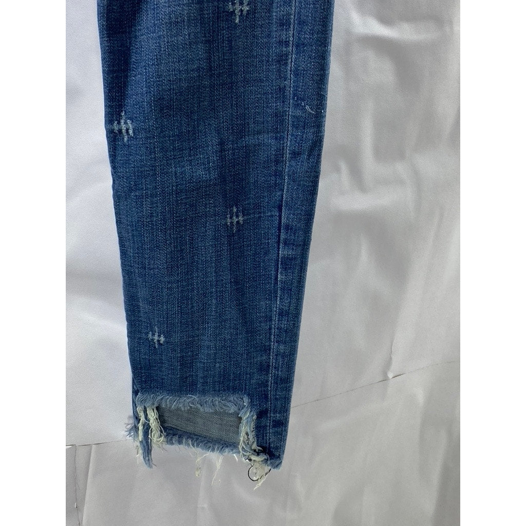 EXPRESS Women's Medium Blue Denim Distressed Raw-Hem Stretch Mid-Rise Jeans SZ6L