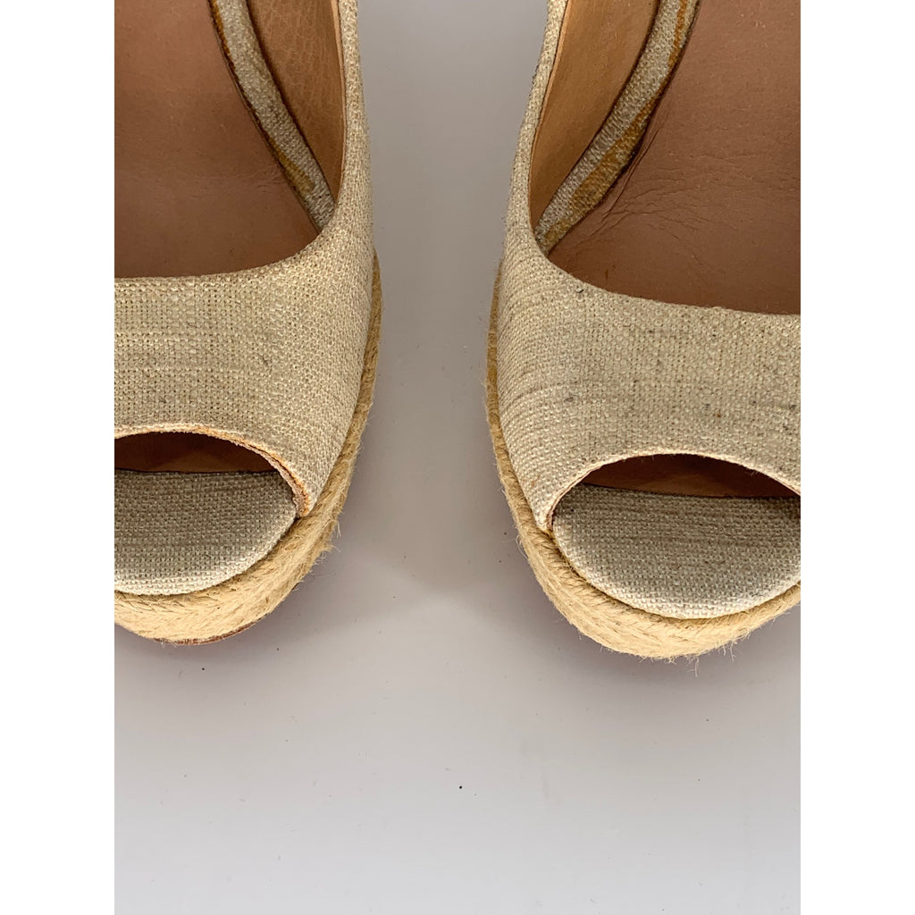 COACH Women's Beige Milan Peep-Toe Canvas Espadrille Wedge Platform Heels SZ 6B