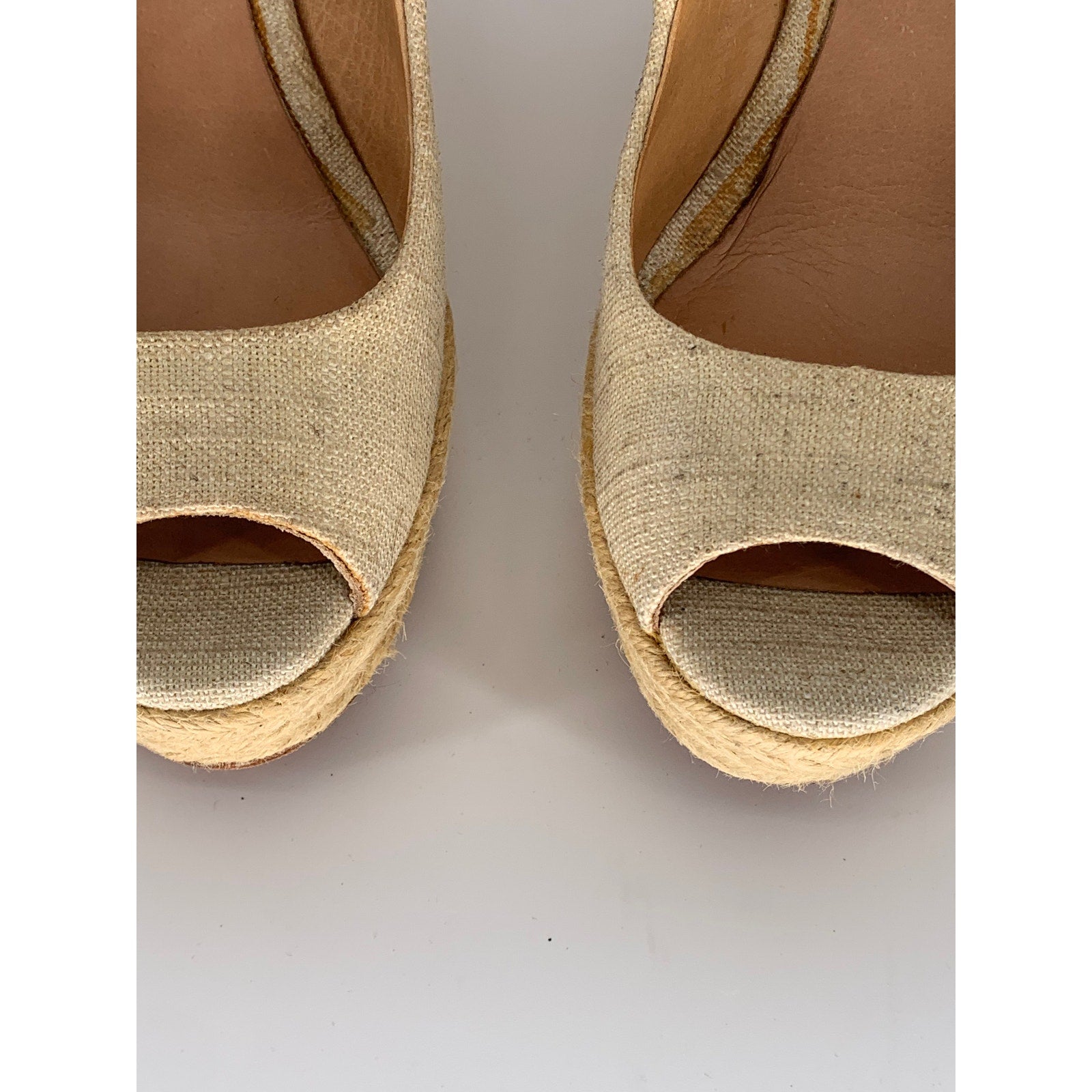 COACH Women's Beige Milan Peep-Toe Canvas Espadrille Wedge Platform Heels SZ 6B