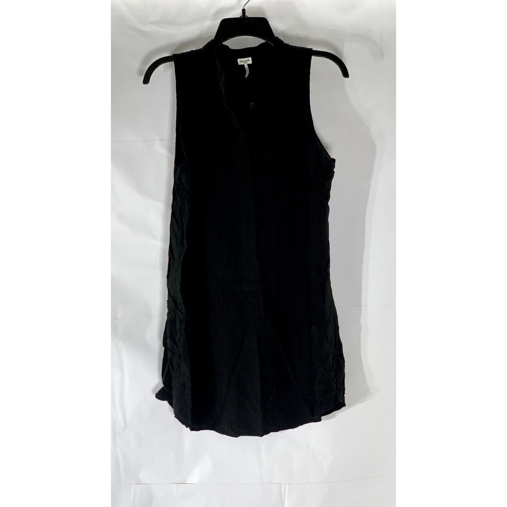 SPLENDID Women's Black Solid Half-Button Sleeveless Mini Shirt Dress SZ L