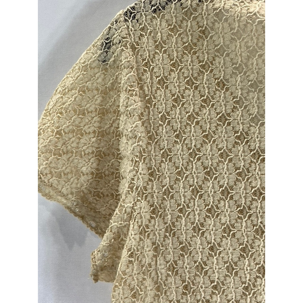 BANANA REPUBLIC Women's Tan Lace Stretch V-Neck Short Sleeve Top SZ M