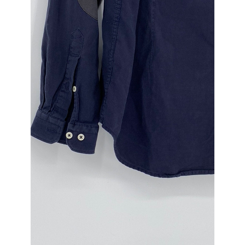 ZARA Men's Navy Blue Textured Slim-Fit Button-Up Long Sleeve Shirt SZ XL