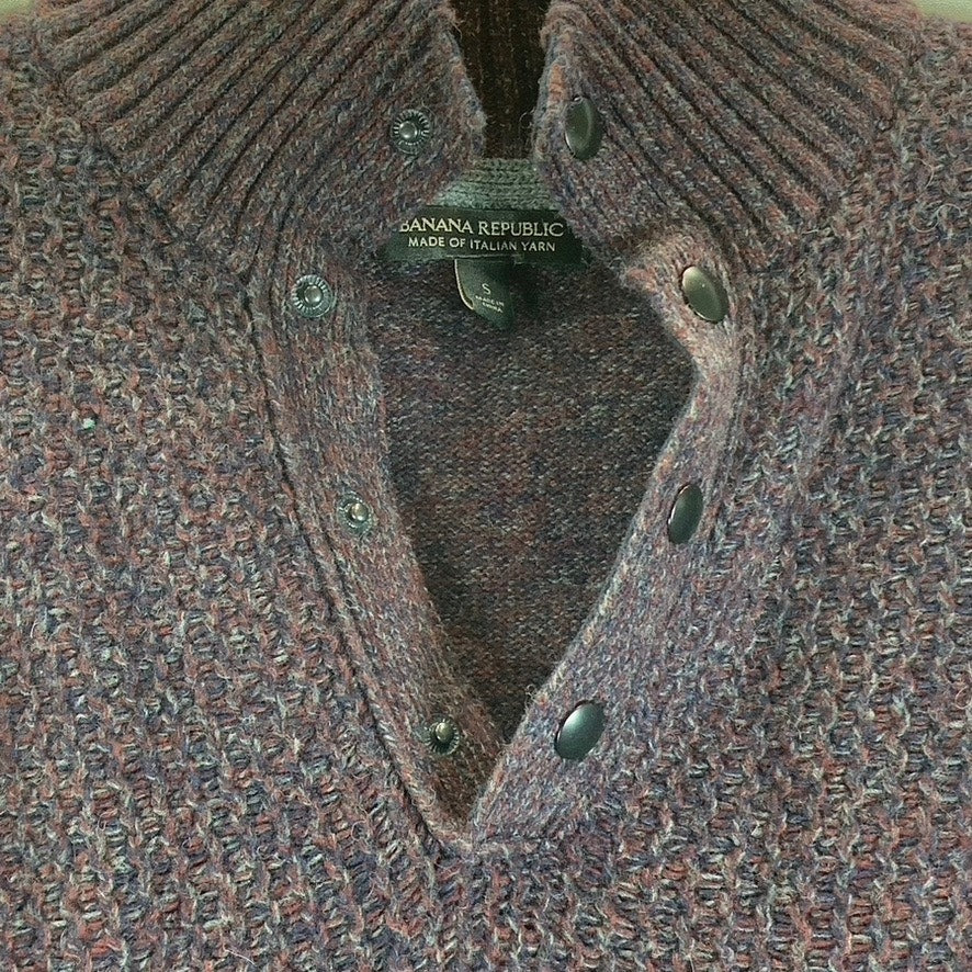 BANANA REPUBLIC Men's Wine Marled Textured Italian Yarn Mock-Neck Sweater SZ S