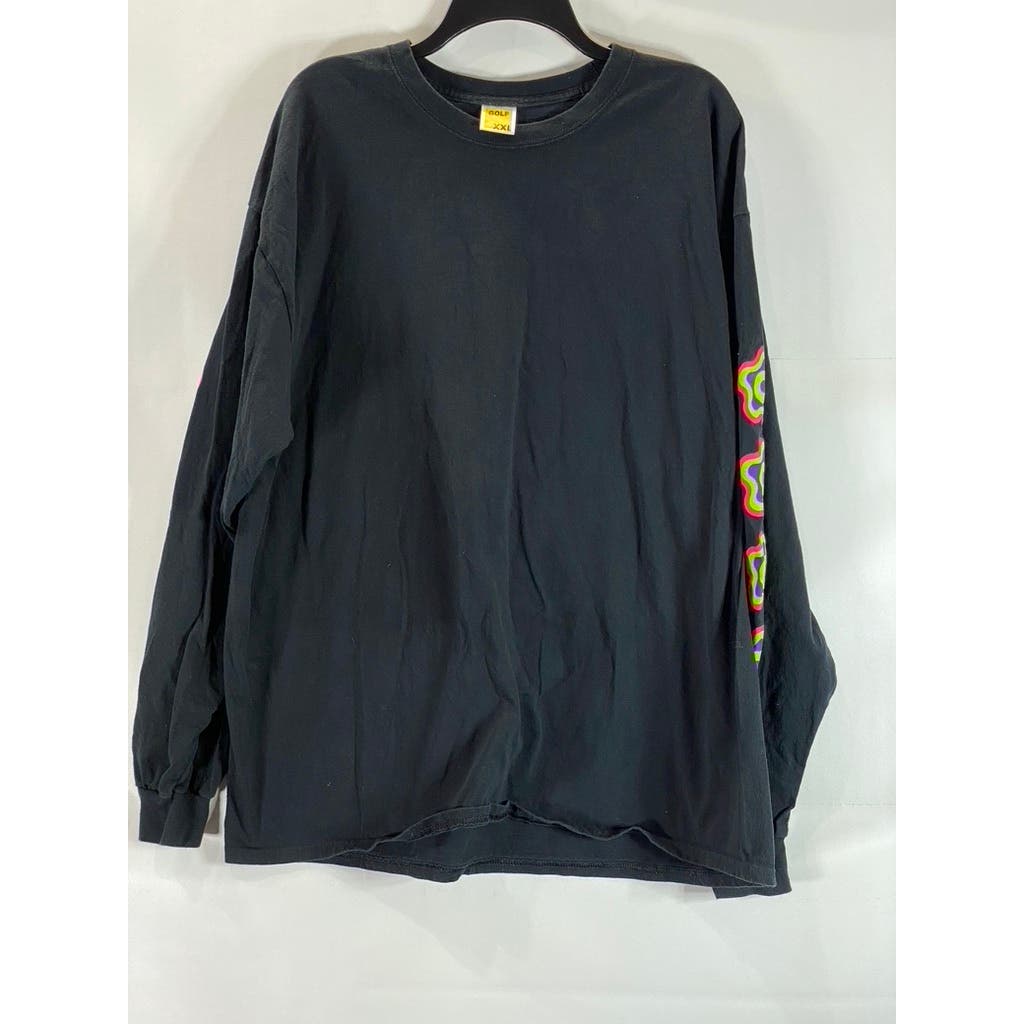 GOLF WANG Men's Black Crewneck Flower Print Long Sleeve T-Shirt SZ 2XL